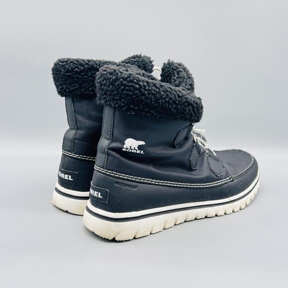 Sorel Boots Womens 8.5 Black Waterproof Faux Fur Lace Up Carnival Winter Snow - Picture 9 of 13